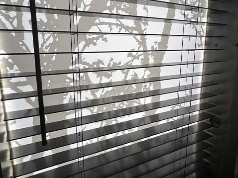 Close-up photo of hanging blinds